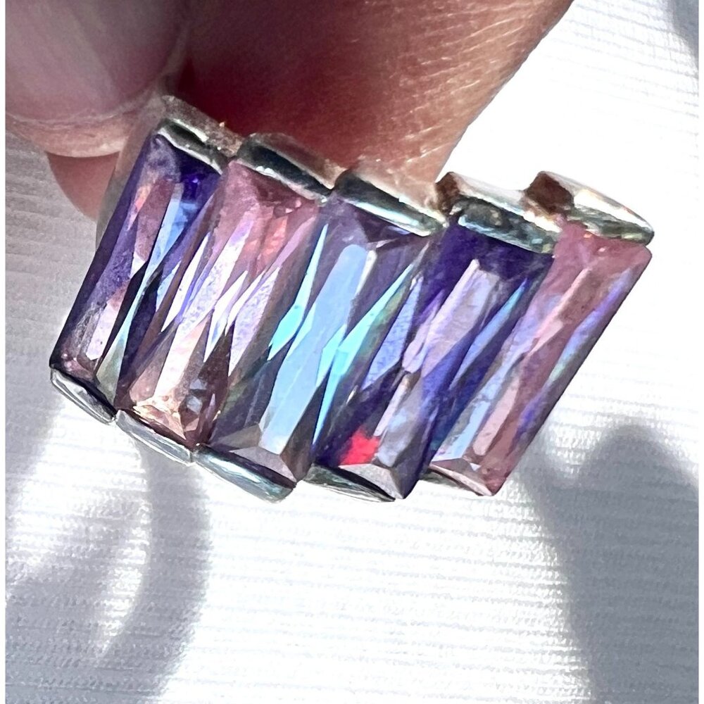 Stunning Sterling Silver 925 Ring With Pink & Purple Gradient Baguette crystals